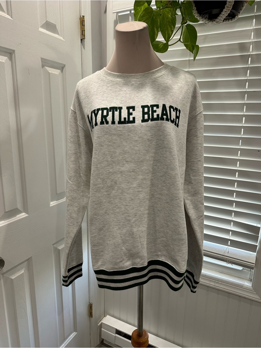 Myrtle Beach Crewneck Sweatshirt - Light Gray with Green Trim